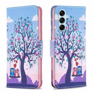 For Samsung Galaxy M14 5G Colored Drawing Leather Phone Case(Owl)