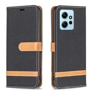For Xiaomi Redmi Note 12 4G Global Color Block Denim Texture Leather Phone Case(Black)
