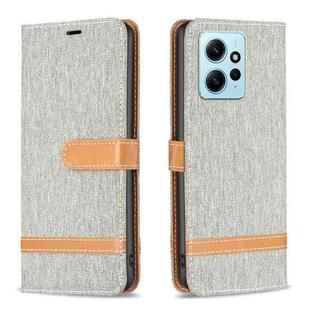 For Xiaomi Redmi Note 12 4G Global Color Block Denim Texture Leather Phone Case(Grey)