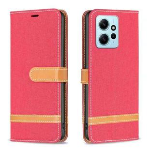 For Xiaomi Redmi Note 12 4G Global Color Block Denim Texture Leather Phone Case(Red)