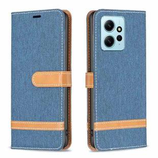 For Xiaomi Redmi Note 12 4G Global Color Block Denim Texture Leather Phone Case(Dark Blue)