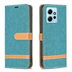 For Xiaomi Redmi Note 12 4G Global Color Block Denim Texture Leather Phone Case(Green)
