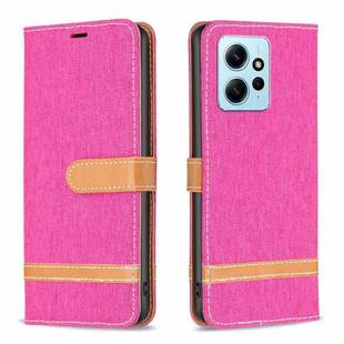 For Xiaomi Redmi Note 12 4G Global Color Block Denim Texture Leather Phone Case(Rose Red)