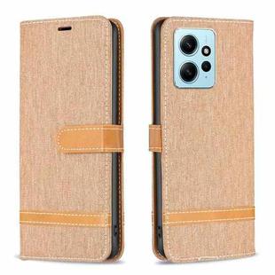 For Xiaomi Redmi Note 12 4G Global Color Block Denim Texture Leather Phone Case(Brown)