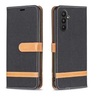 For Samsung Galaxy A24 4G Color Block Denim Texture Leather Phone Case(Black)