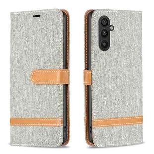 For Samsung Galaxy A24 4G Color Block Denim Texture Leather Phone Case(Grey)