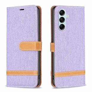 For Samsung Galaxy M14 5G Color Block Denim Texture Leather Phone Case(Purple)