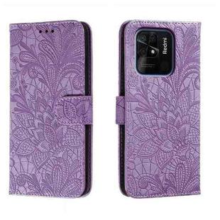 For Xiaomi Redmi 10C Lace Flower Embossing Flip Leather Phone Case(Purple)