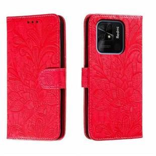 For Xiaomi Redmi 10C Lace Flower Embossing Flip Leather Phone Case(Red)