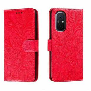 For Xiaomi Redmi 12C Lace Flower Embossing Flip Leather Phone Case(Red)