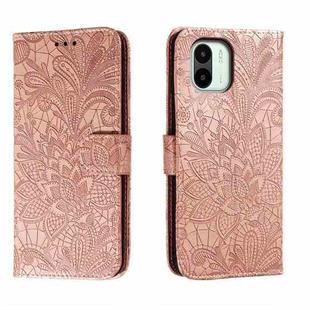 For Xiaomi Redmi A1 Lace Flower Embossing Flip Leather Phone Case(Rose Gold)