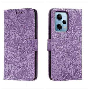 For Xiaomi Redmi Note 12 Pro Lace Flower Embossing Flip Leather Phone Case(Purple)