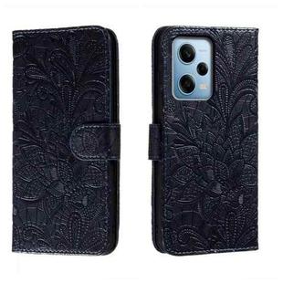 For Xiaomi Redmi Note 12 Pro Lace Flower Embossing Flip Leather Phone Case(Dark Blue)