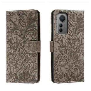 For Xiaomi 12 Lite Lace Flower Embossing Flip Leather Phone Case(Grey)