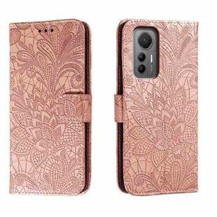 For Xiaomi 12 Lite Lace Flower Embossing Flip Leather Phone Case(Rose Gold)