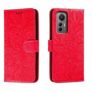For Xiaomi 12 Lite Lace Flower Embossing Flip Leather Phone Case(Red)
