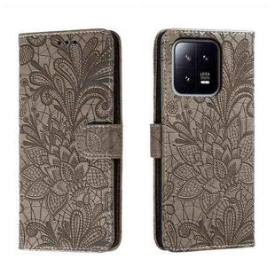 For Xiaomi 13 Lace Flower Embossing Flip Leather Phone Case(Grey)