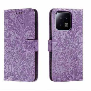 For Xiaomi 13 Lace Flower Embossing Flip Leather Phone Case(Purple)