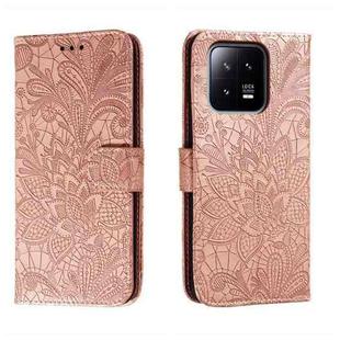 For Xiaomi 13 Lace Flower Embossing Flip Leather Phone Case(Rose Gold)