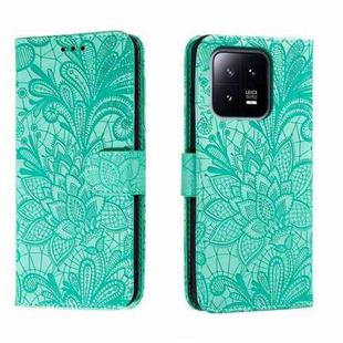 For Xiaomi 13 Lace Flower Embossing Flip Leather Phone Case(Green)