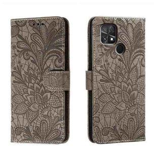 For Xiaomi Poco C40 Lace Flower Embossing Flip Leather Phone Case(Grey)