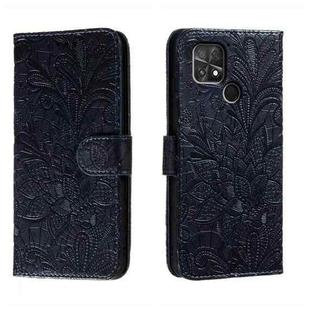 For Xiaomi Poco C40 Lace Flower Embossing Flip Leather Phone Case(Dark Blue)