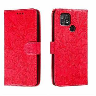 For Xiaomi Poco C40 Lace Flower Embossing Flip Leather Phone Case(Red)