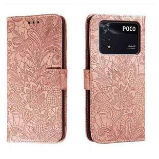 For Xiaomi Poco M4 Pro Lace Flower Embossing Flip Leather Phone Case(Rose Gold)