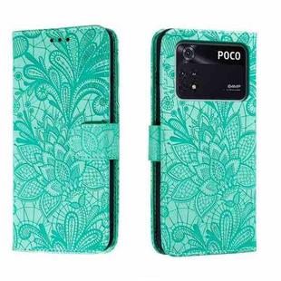 For Xiaomi Poco M4 Pro Lace Flower Embossing Flip Leather Phone Case(Green)