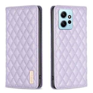 For Xiaomi Redmi Note 12 4G Global Diamond Lattice Magnetic Leather Flip Phone Case(Purple)