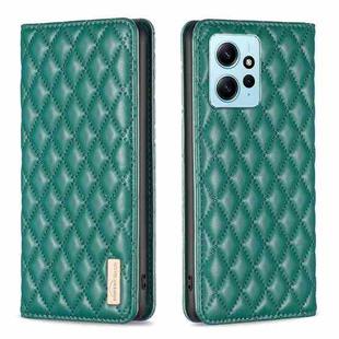 For Xiaomi Redmi Note 12 4G Global Diamond Lattice Magnetic Leather Flip Phone Case(Green)