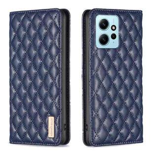 For Xiaomi Redmi Note 12 4G Global Diamond Lattice Magnetic Leather Flip Phone Case(Blue)
