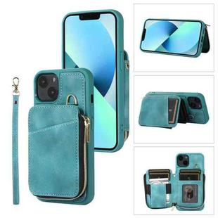 For iPhone 14 Zipper Card Bag Back Cover Phone Case(Turquoise)
