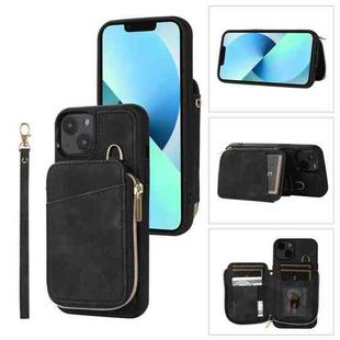 For iPhone 14 Plus Zipper Card Bag Back Cover Phone Case(Black)