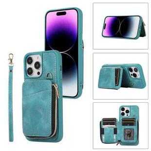 For iPhone 14 Pro Max Zipper Card Bag Back Cover Phone Case(Turquoise)