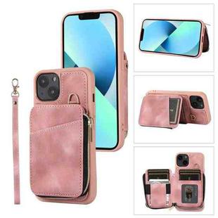 For iPhone 13 Zipper Card Bag Back Cover Phone Case(Pink)