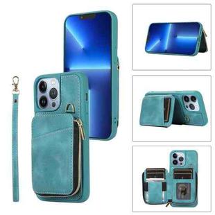 For iPhone 13 Pro Zipper Card Bag Back Cover Phone Case(Turquoise)