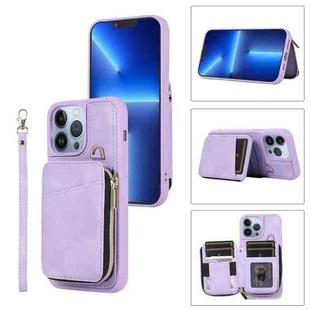 For iPhone 13 Pro Max Zipper Card Bag Back Cover Phone Case(Purple)