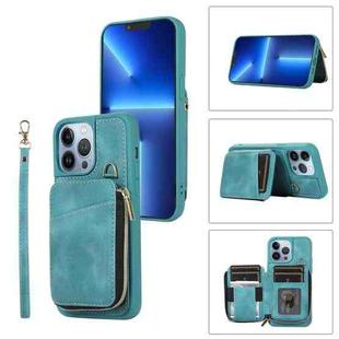 For iPhone 13 Pro Max Zipper Card Bag Back Cover Phone Case(Turquoise)