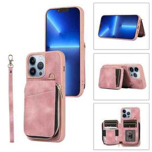 For iPhone 13 Pro Max Zipper Card Bag Back Cover Phone Case(Pink)