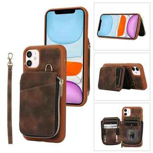 For iPhone 11 Zipper Card Bag Back Cover Phone Case(Brown)