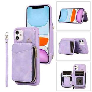 For iPhone 11 Zipper Card Bag Back Cover Phone Case(Purple)