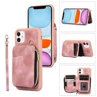 For iPhone 11 Zipper Card Bag Back Cover Phone Case(Pink)