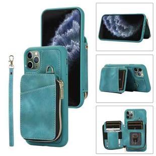 For iPhone 11 Pro Zipper Card Bag Back Cover Phone Case(Turquoise)