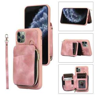 For iPhone 11 Pro Zipper Card Bag Back Cover Phone Case(Pink)