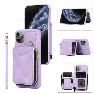 For iPhone 11 Pro Max Zipper Card Bag Back Cover Phone Case(Purple)