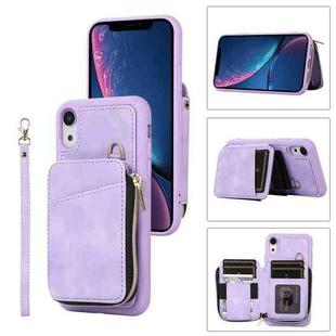 For iPhone XR Zipper Card Bag Back Cover Phone Case(Purple)