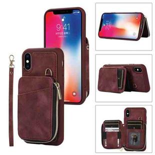 For iPhone XS Max Zipper Card Bag Back Cover Phone Case(Wine Red)