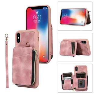 For iPhone XS Max Zipper Card Bag Back Cover Phone Case(Pink)