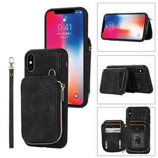 For iPhone XS Max Zipper Card Bag Back Cover Phone Case(Black)
